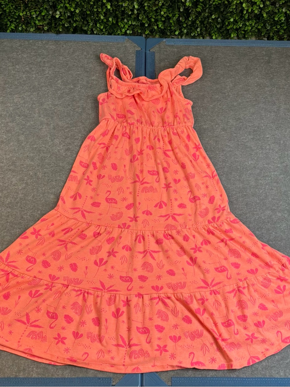 Cat and Jack Coral Pink Tropical Print Maxi Sundress Girls 6/6x Summer Style